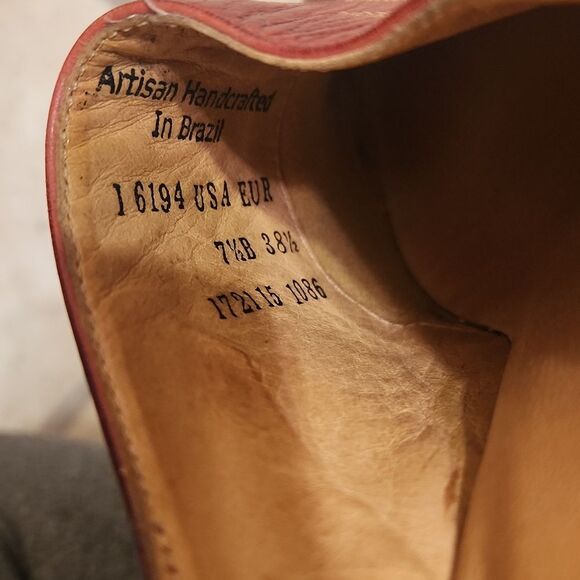 Charlie 1 Horse Red Embroidered Leather Heeled Mules Made in Brazil Size 7.5 - Picture 8 of 13